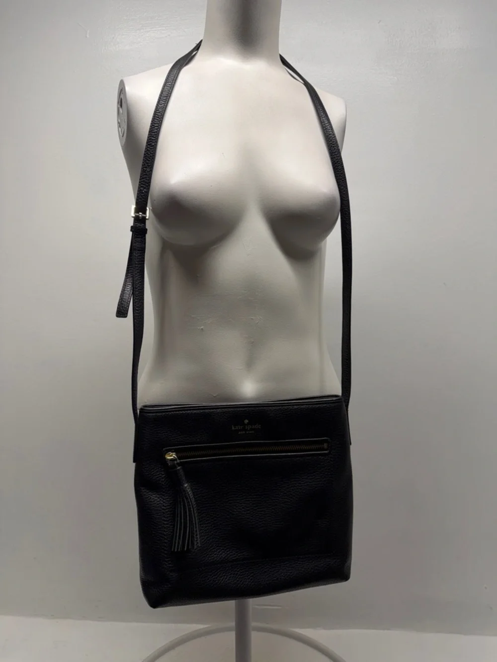 Kate Spade Chester Street Dessi Crossbody Bag Pebbled Leather Purse Black Gold